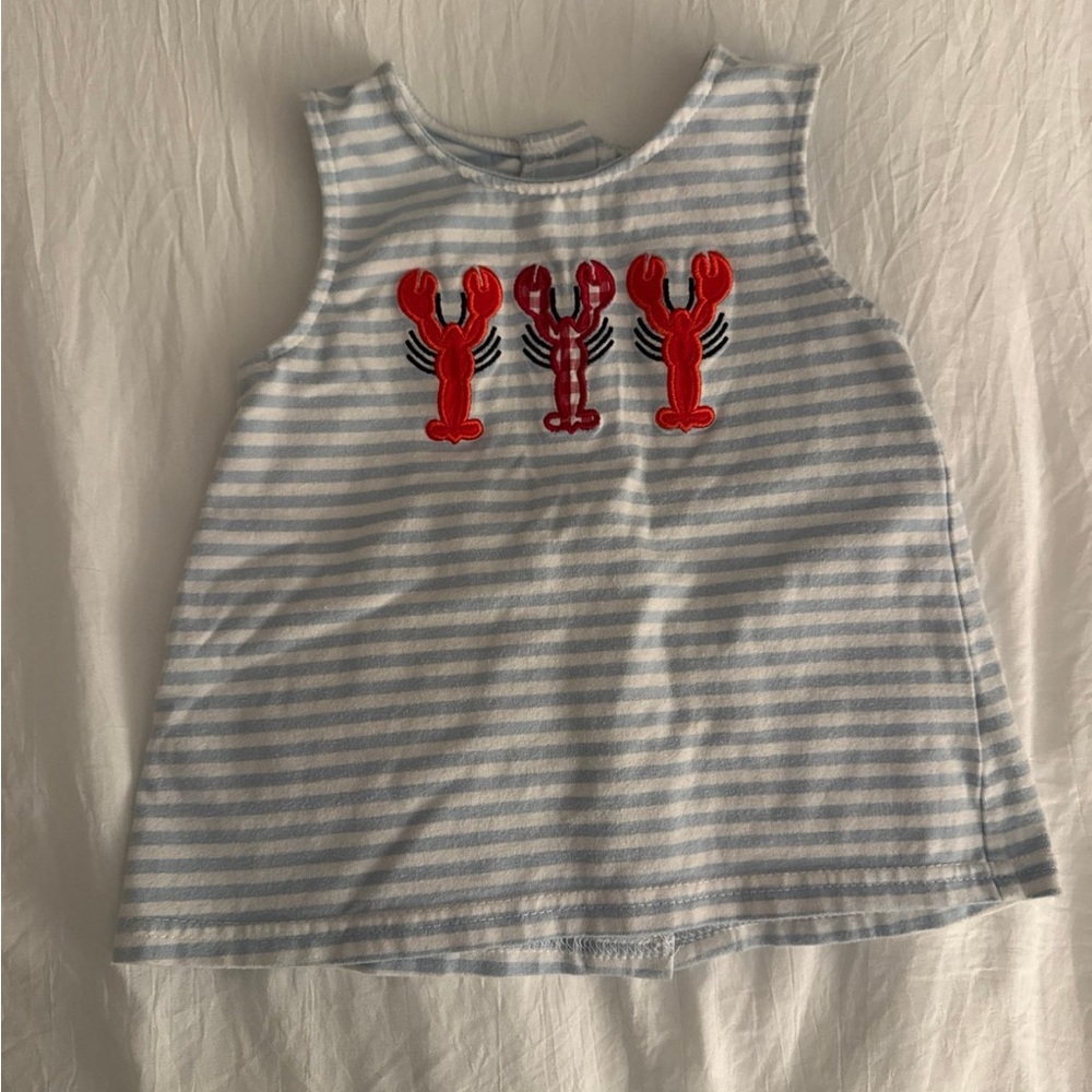 Stitchy Fish Striped Kids Tank Top with Lobster Design